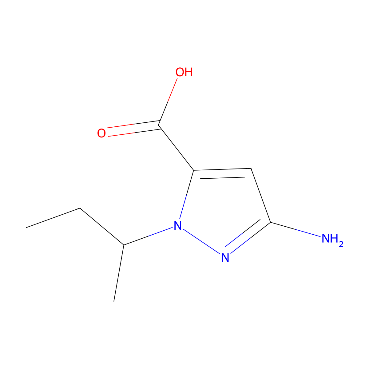 3-amino-1-(butan-2-yl)-1H-pyrazole-5-carboxylic acid molecular structure, CAS 1006494-10-5