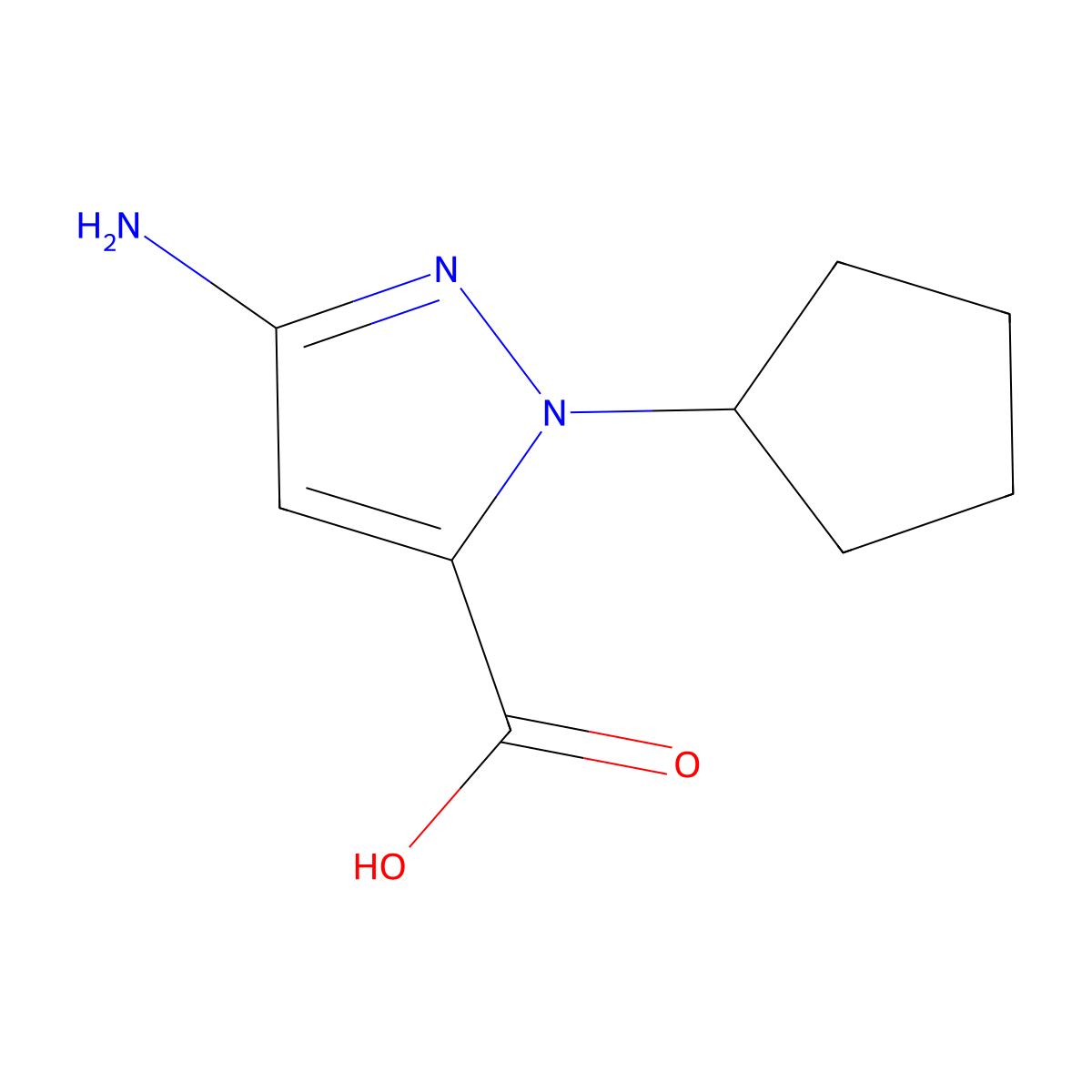 3-Amino-1-cyclopentyl-1H-pyrazole-5-carboxylic acid molecular structure, CAS 1006494-14-9