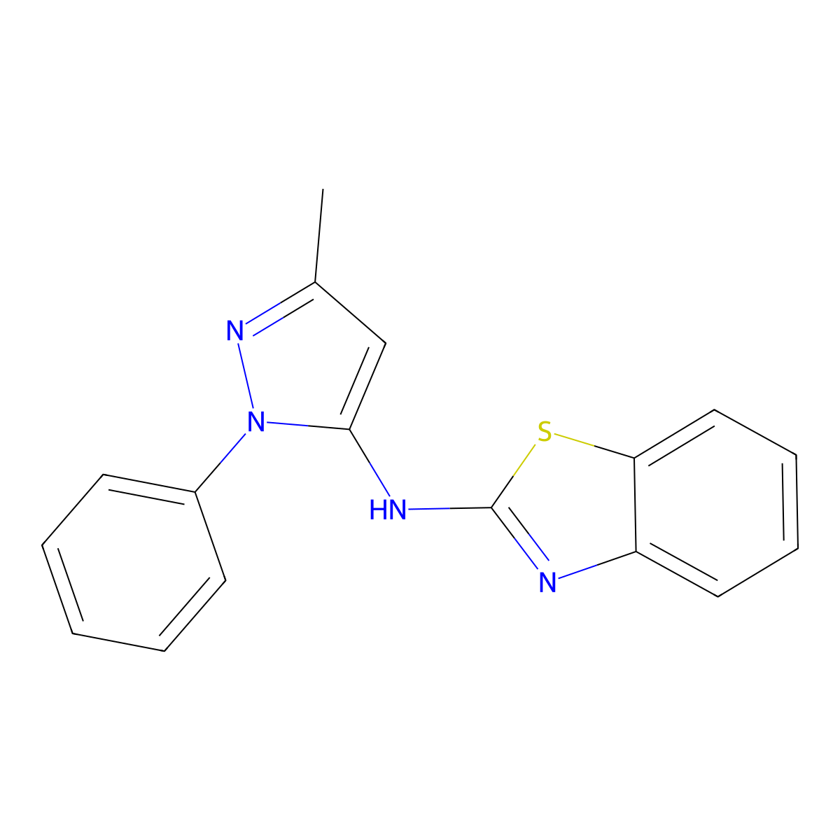 N-(3-methyl-1-phenyl-1H-pyrazol-5-yl)-1,3-benzothiazol-2-amine molecular structure, CAS 1006494-43-4