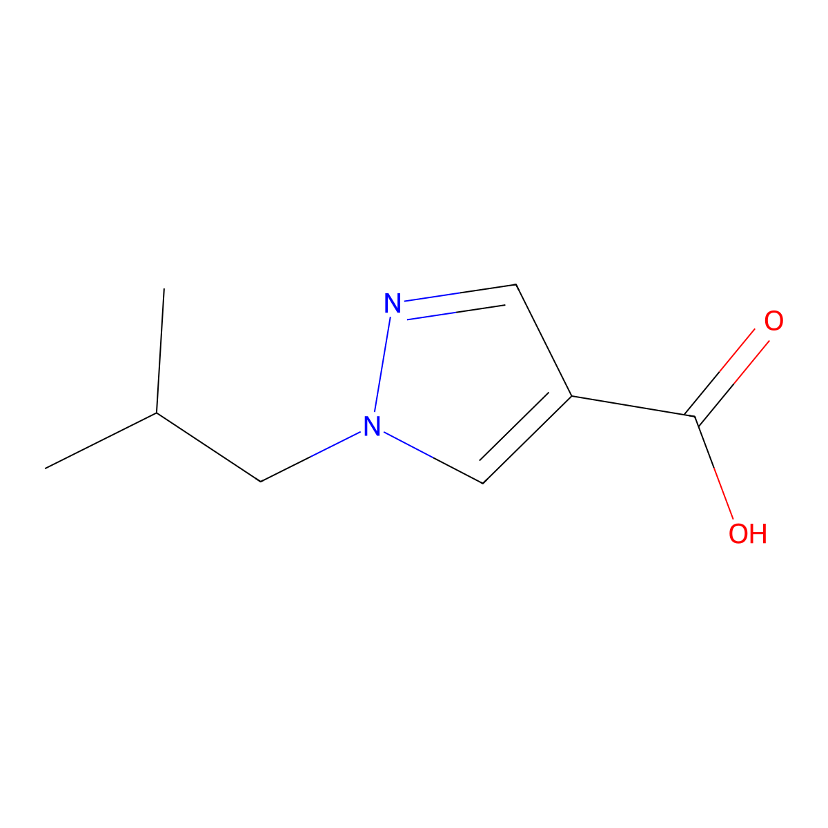 1-(2-methylpropyl)-1H-pyrazole-4-carboxylic acid molecular structure, CAS 1006494-65-0