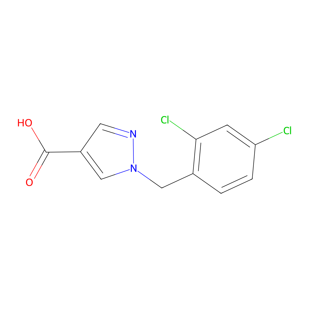 1-(2,4-dichlorobenzyl)-1H-pyrazole-4-carboxylic acid molecular structure, CAS 1006494-87-6