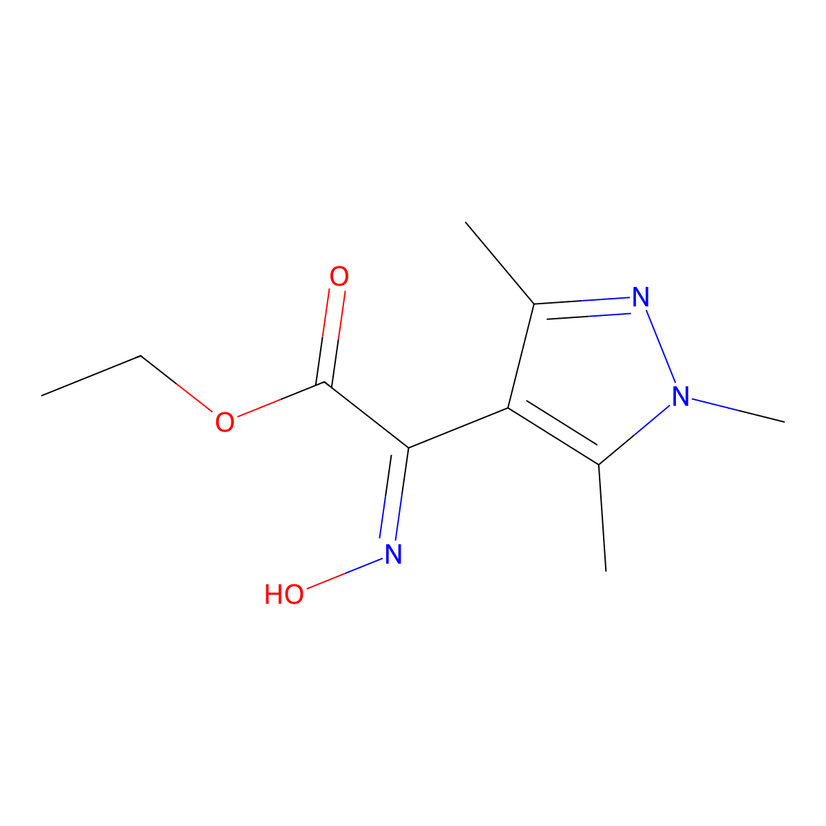 Ethyl 2-hydroxyimino-2-(1,3,5-trimethylpyrazol-4-yl)acetate molecular structure, CAS 1006494-91-2