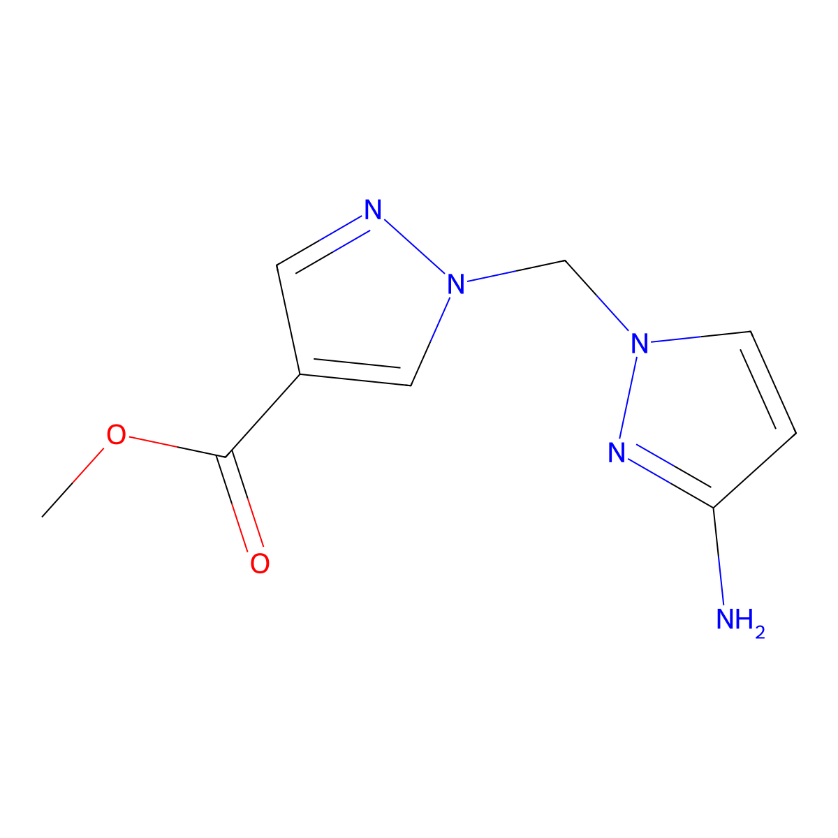 Methyl 1-((3-amino-1H-pyrazol-1-yl)methyl)-1H-pyrazole-4-carboxylate molecular structure, CAS 1006495-06-2