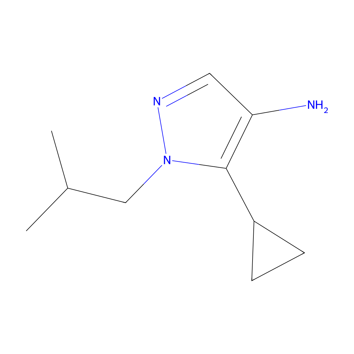 5-cyclopropyl-1-(2-methylpropyl)-1H-pyrazol-4-amine molecular structure, CAS 1006496-43-0