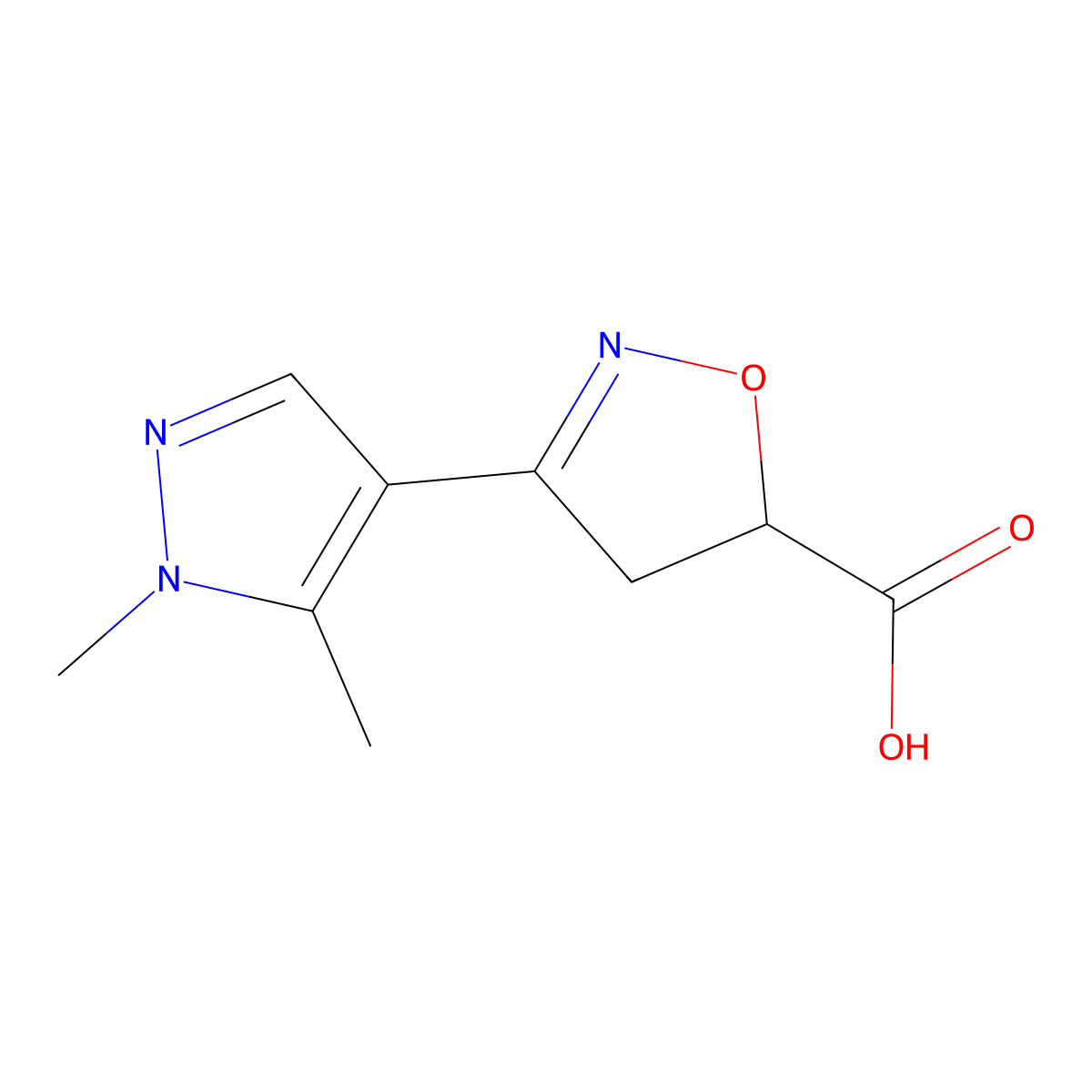 3-(1,5-Dimethyl-1H-pyrazol-4-YL)-4,5-dihydroisoxazole-5-carboxylic acid molecular structure, CAS 1006496-70-3