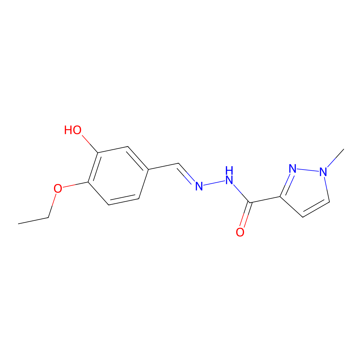 1-Methyl-1H-pyrazole-3-carboxylic acid 2-[(4-ethoxy-3-hydroxyphenyl)methylene]hydrazide molecular structure, CAS 1006518-90-6