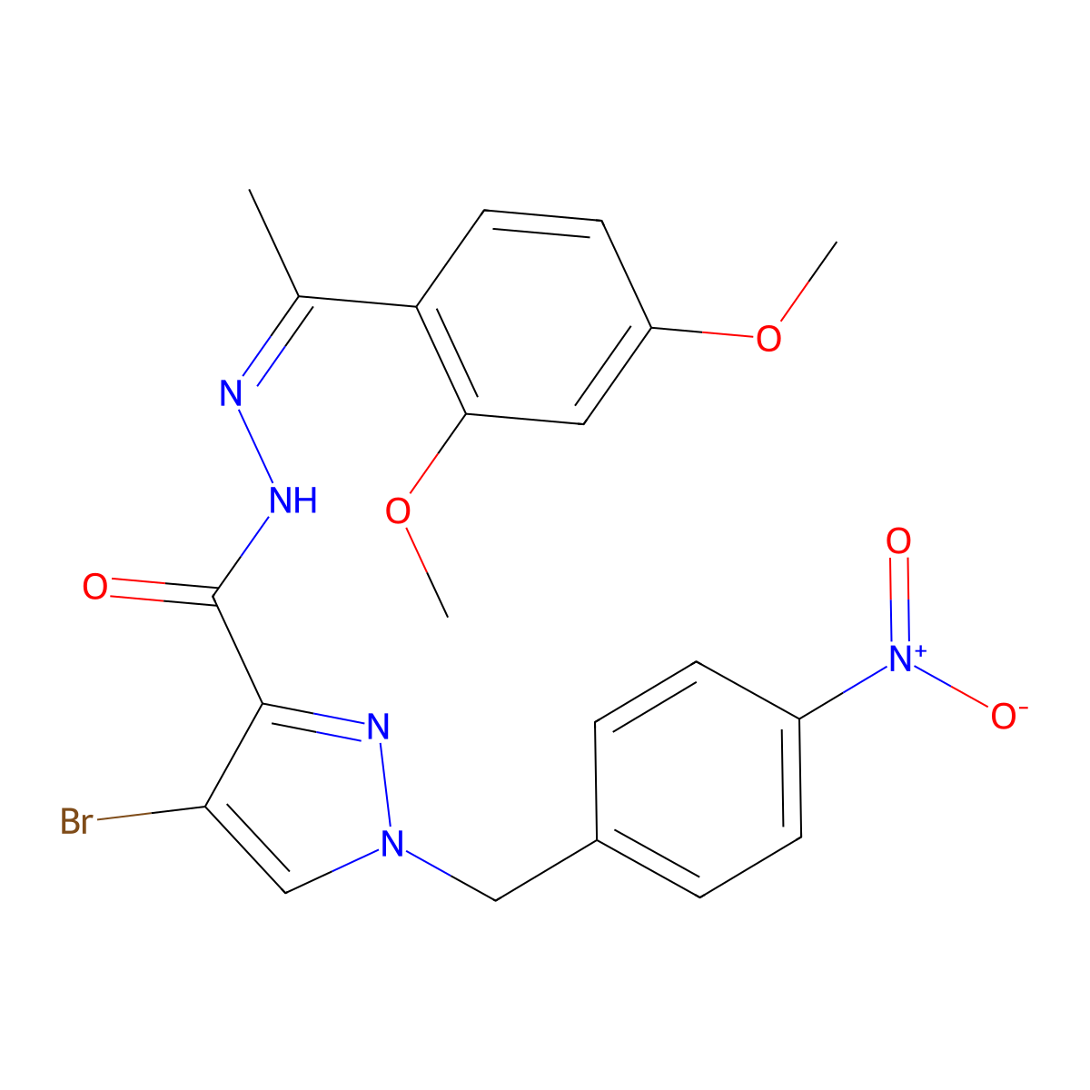 4-Bromo-1-[(4-nitrophenyl)methyl]-1H-pyrazole-3-carboxylic acid 2-[1-(2,4-dimethoxyphenyl)ethylidene]hydrazide molecular structure, CAS 1006538-61-9