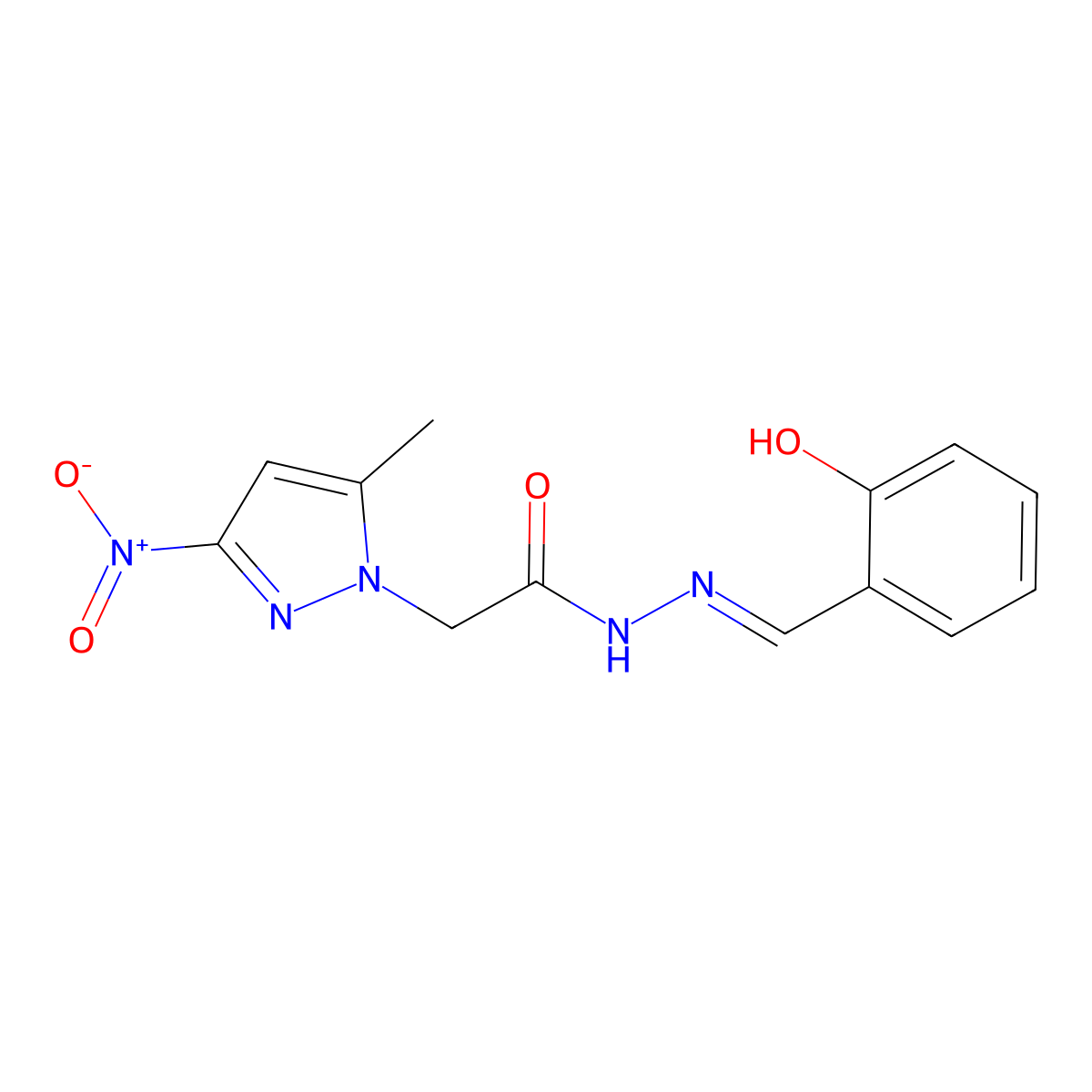 N-[(2-hydroxyphenyl)methylideneamino]-2-(5-methyl-3-nitropyrazol-1-yl)acetamide molecular structure, CAS 1006551-58-1