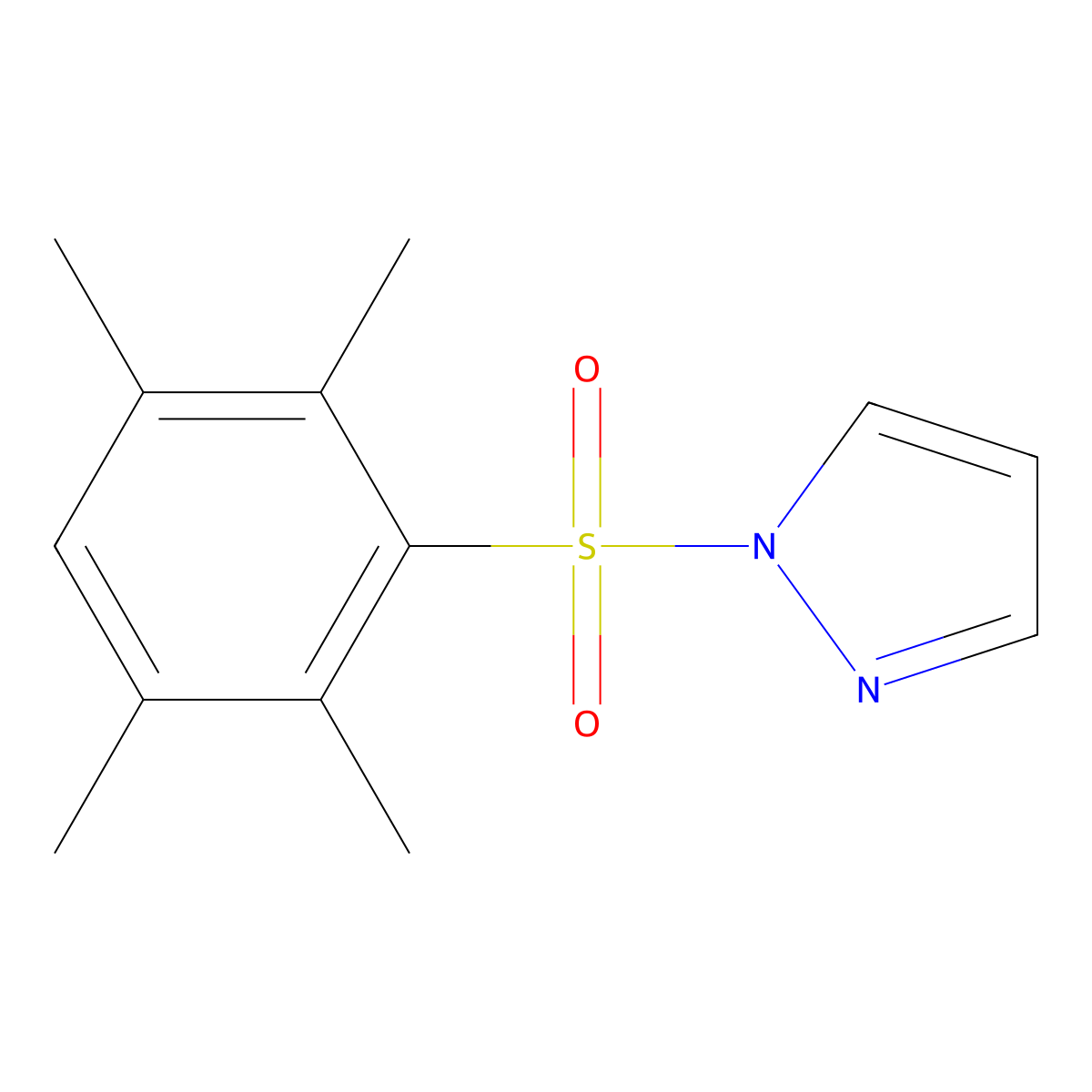 1-(2,3,5,6-tetramethylbenzenesulfonyl)-1H-pyrazole molecular structure, CAS 1006567-24-3