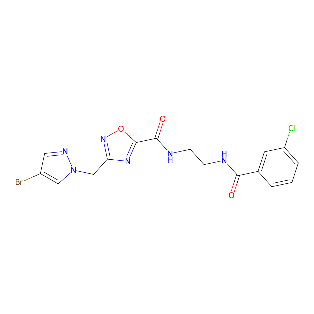 3-[(4-bromo-1H-pyrazol-1-yl)methyl]-N-(2-{[(3-chlorophenyl)carbonyl]amino}ethyl)-1,2,4-oxadiazole-5-carboxamide molecular structure, CAS 1006579-56-1