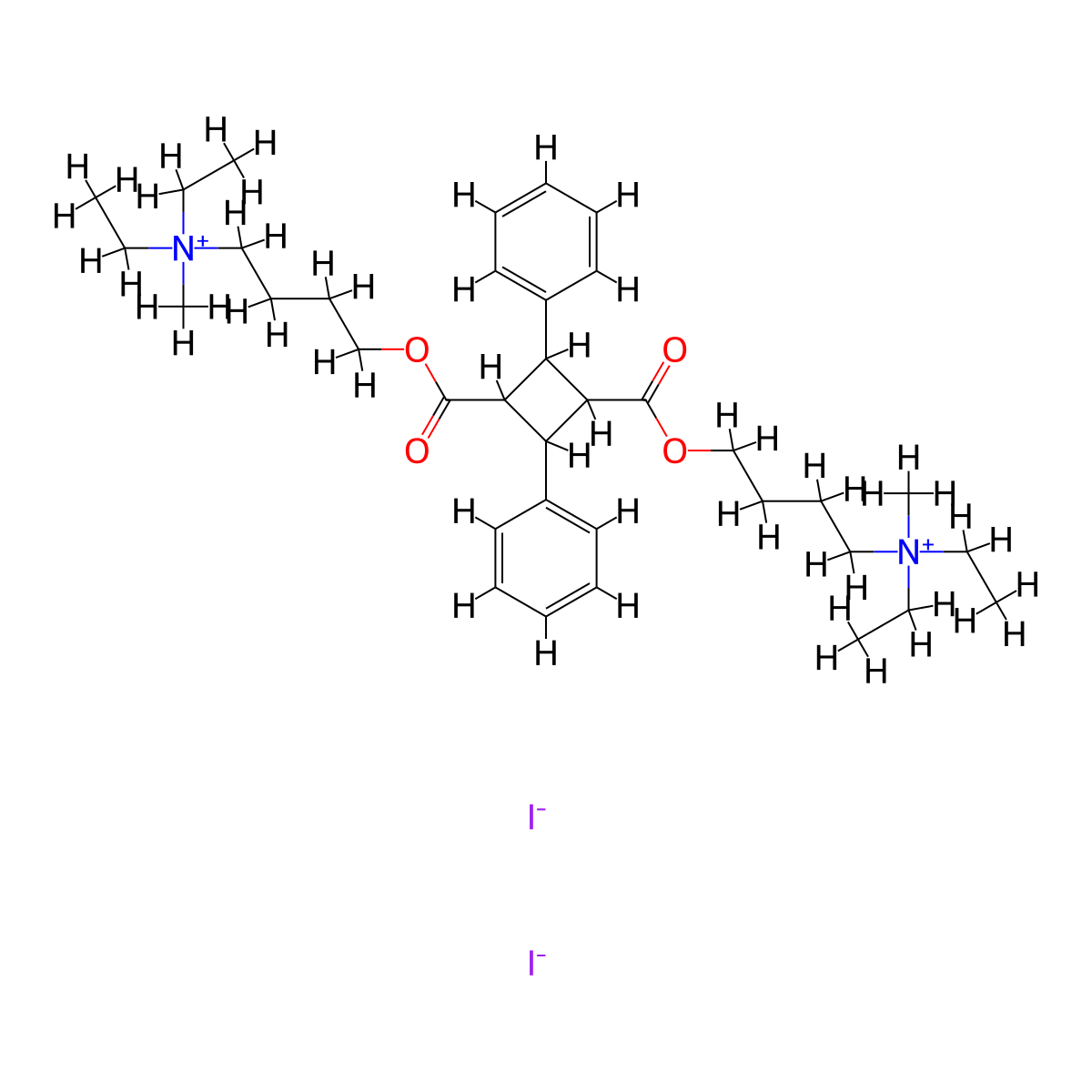4,4'-((2,4-Diphenylcyclobutane-1,3-diyl)bis(carbonyloxy))bis(N,N-diethyl-N-methylbutan-1-aminium) diiodide molecular structure, CAS 10066-69-0