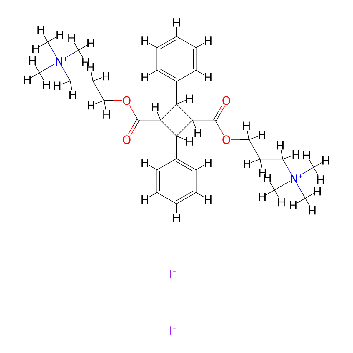 3,3'-((2,4-Diphenylcyclobutane-1,3-diyl)bis(carbonyloxy))bis(N,N,N-trimethylpropan-1-aminium) diiodide molecular structure, CAS 10066-73-6