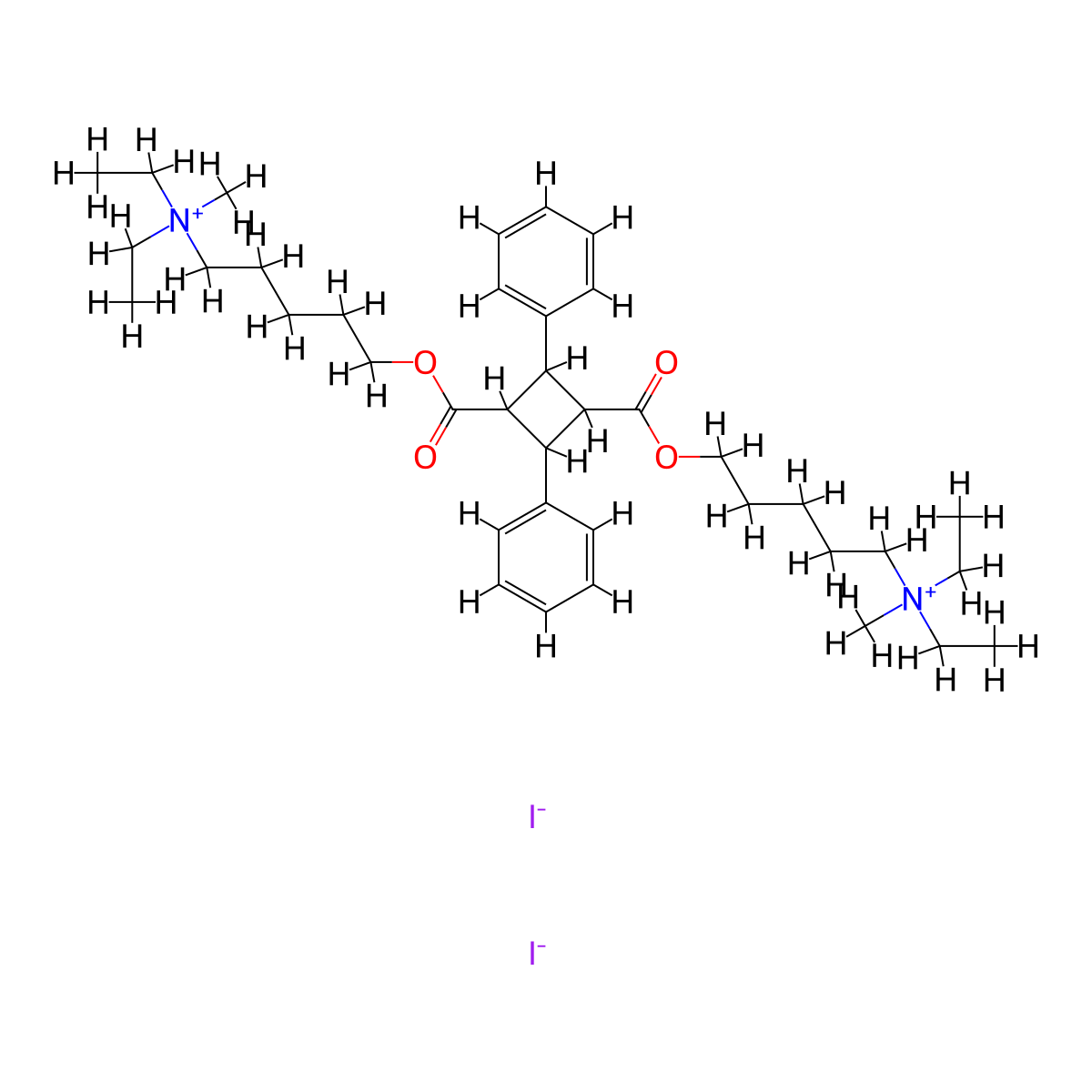 5,5'-((2,4-Diphenylcyclobutane-1,3-diyl)bis(carbonyloxy))bis(N,N-diethyl-N-methylpentan-1-aminium) diiodide molecular structure, CAS 10066-76-9