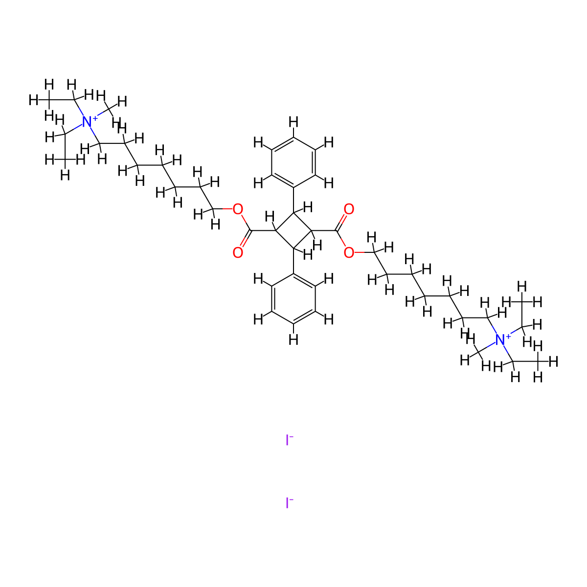 7,7'-((2,4-Diphenylcyclobutane-1,3-diyl)bis(carbonyloxy))bis(N,N-diethyl-N-methylheptan-1-aminium) diiodide molecular structure, CAS 10066-77-0