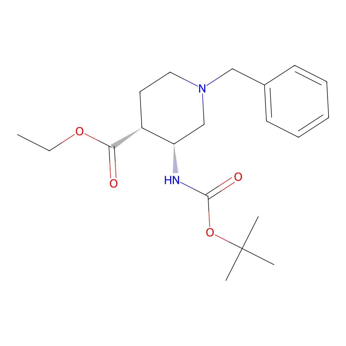 Rel-ethyl (3R,4R)-1-benzyl-3-((tert-butoxycarbonyl)amino)piperidine-4-carboxylate molecular structure, CAS 1006611-28-4