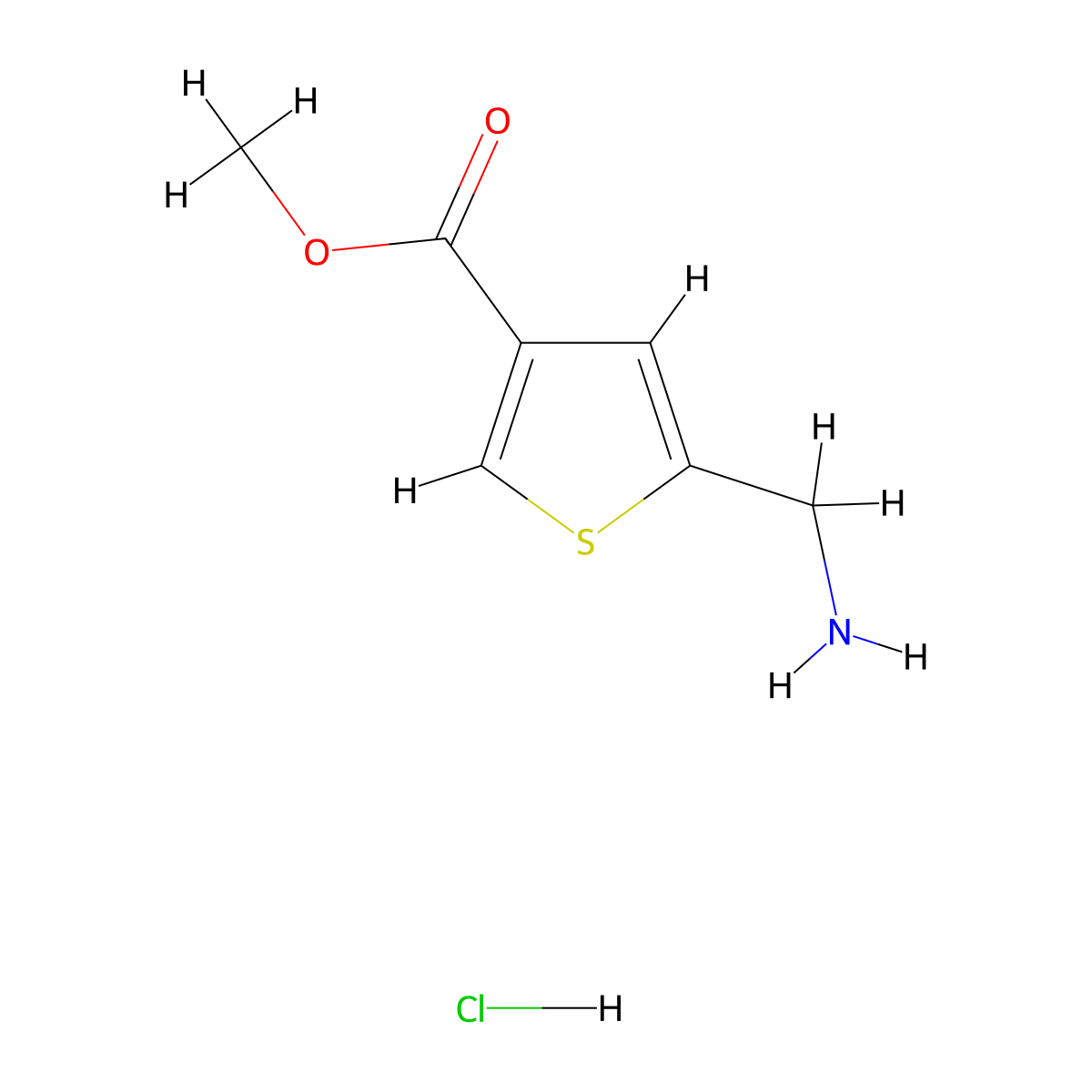 Methyl 5-(aminomethyl)thiophene-3-carboxylate hydrochloride molecular structure, CAS 1006619-26-6