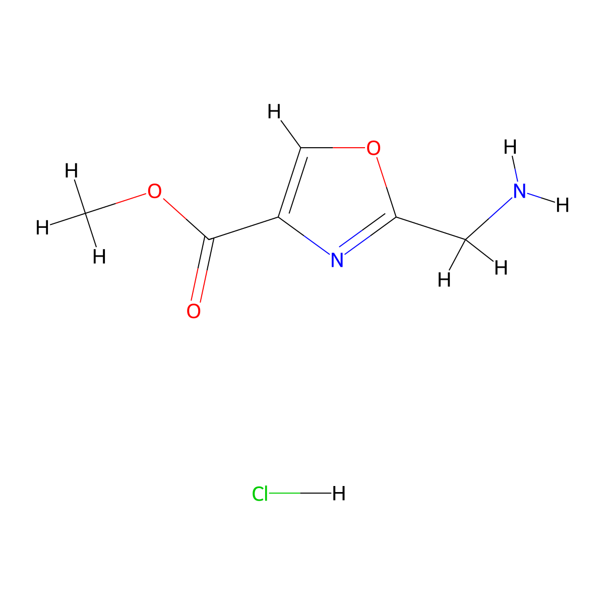 Methyl 2-(aminomethyl)-1,3-oxazole-4-carboxylate hydrochloride molecular structure, CAS 1006619-33-5