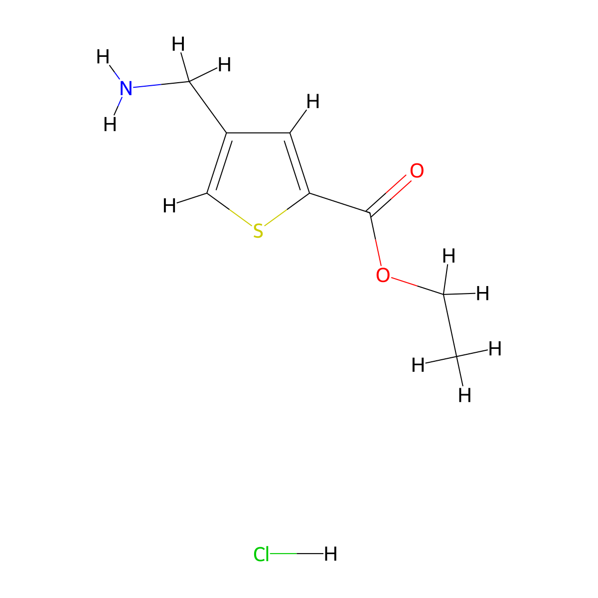 Ethyl 4-(aminomethyl)thiophene-2-carboxylate hydrochloride molecular structure, CAS 1006619-35-7