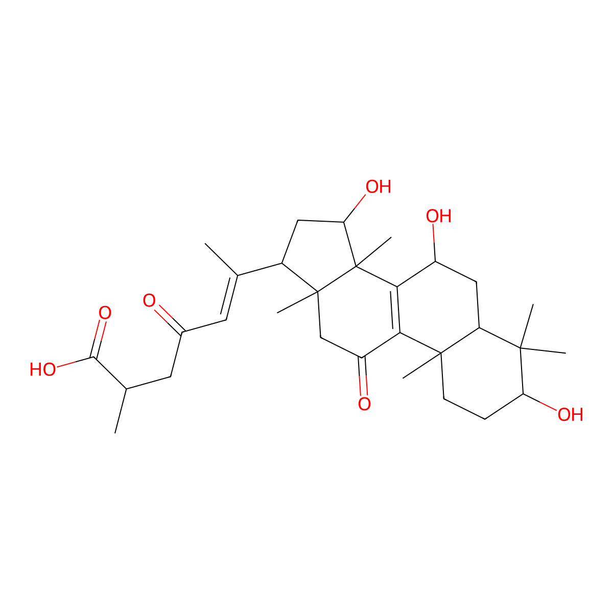2-Methyl-4-oxo-6-(3,7,15-trihydroxy-4,4,10,13,14-pentamethyl-11-oxo-1,2,3,5,6,7,12,15,16,17-decahydrocyclopenta[a]phenanthren-17-yl)hept-5-enoic acid molecular structure, CAS 100665-42-7