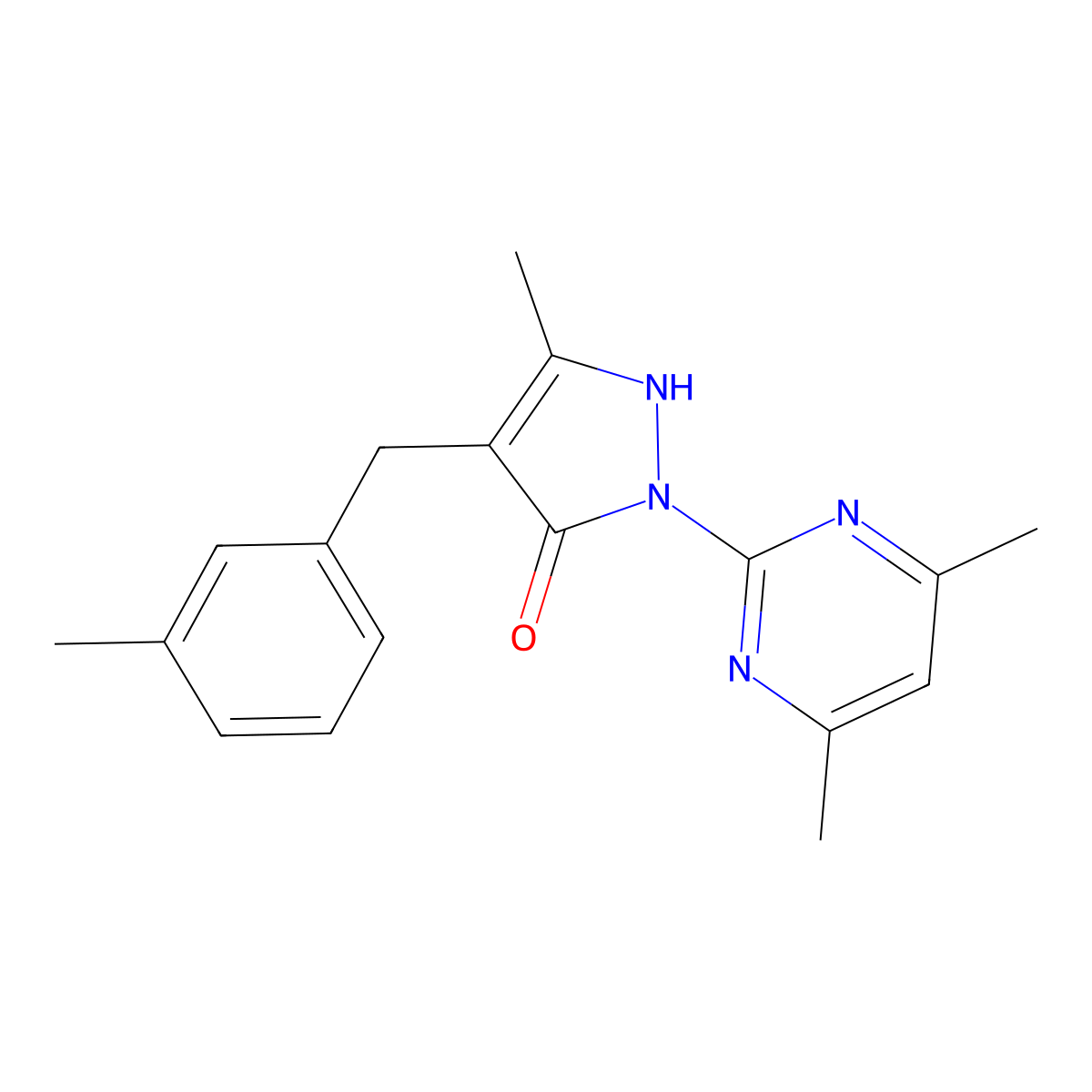 1-(4,6-Dimethylpyrimidin-2-yl)-3-methyl-4-[(3-methylphenyl)methyl]pyrazol-5-ol molecular structure, CAS 1006658-33-8