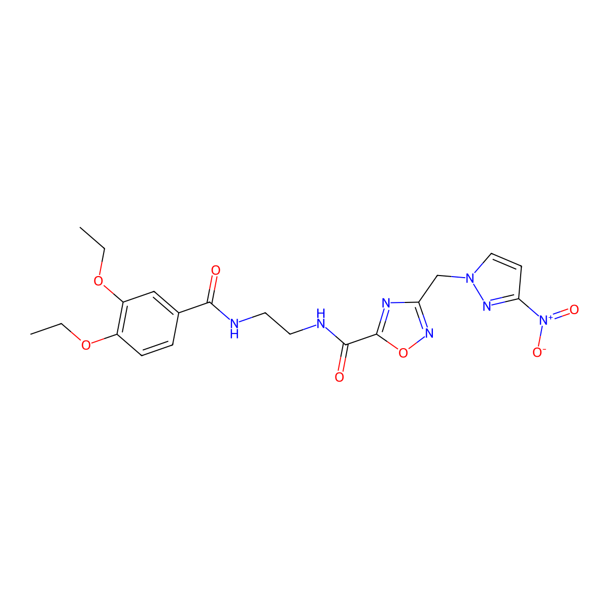 N-(2-((3,4-Diethoxybenzoyl)amino)ethyl)-3-((3-nitro-1H-pyrazol-1-yl)methyl)-1,2,4-oxadiazole-5-carboxamide molecular structure, CAS 1006660-00-9