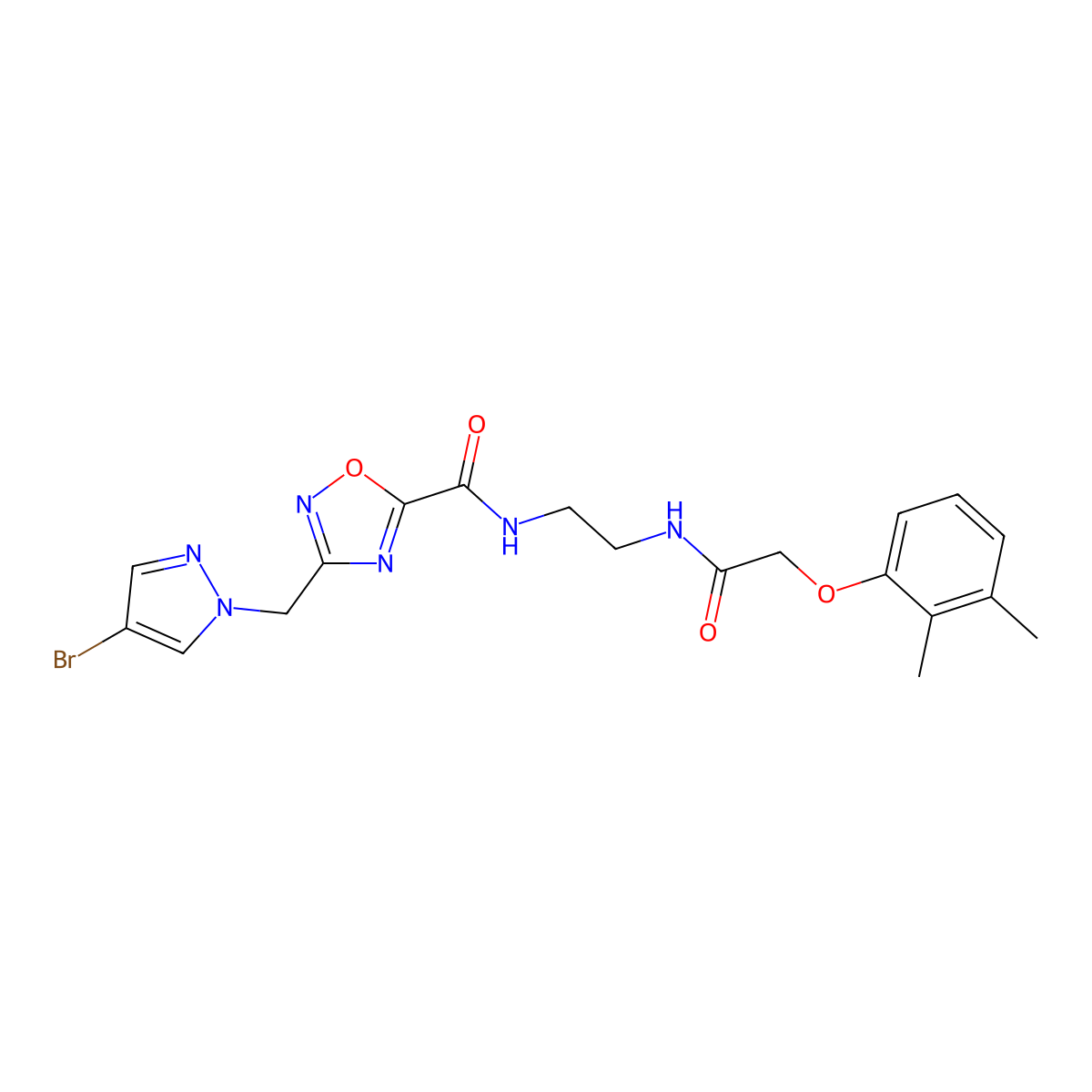 3-[(4-bromo-1H-pyrazol-1-yl)methyl]-N-(2-{[(2,3-dimethylphenoxy)acetyl]amino}ethyl)-1,2,4-oxadiazole-5-carboxamide molecular structure, CAS 1006660-72-5