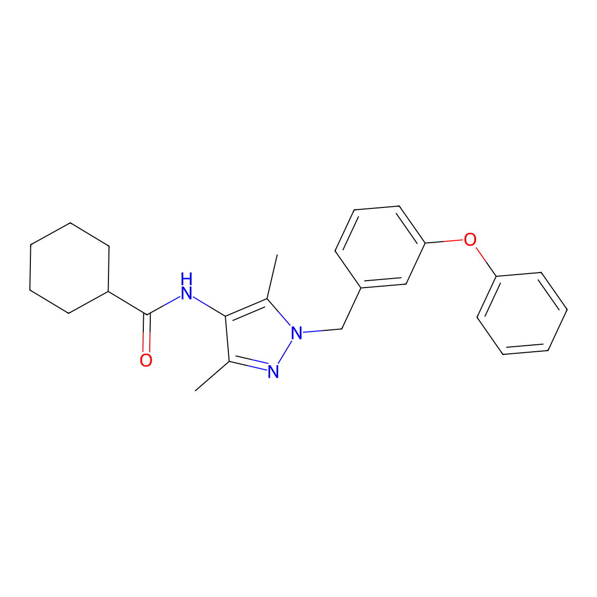 N-[3,5-dimethyl-1-(3-phenoxybenzyl)-1H-pyrazol-4-yl]cyclohexanecarboxamide molecular structure, CAS 1006670-07-0