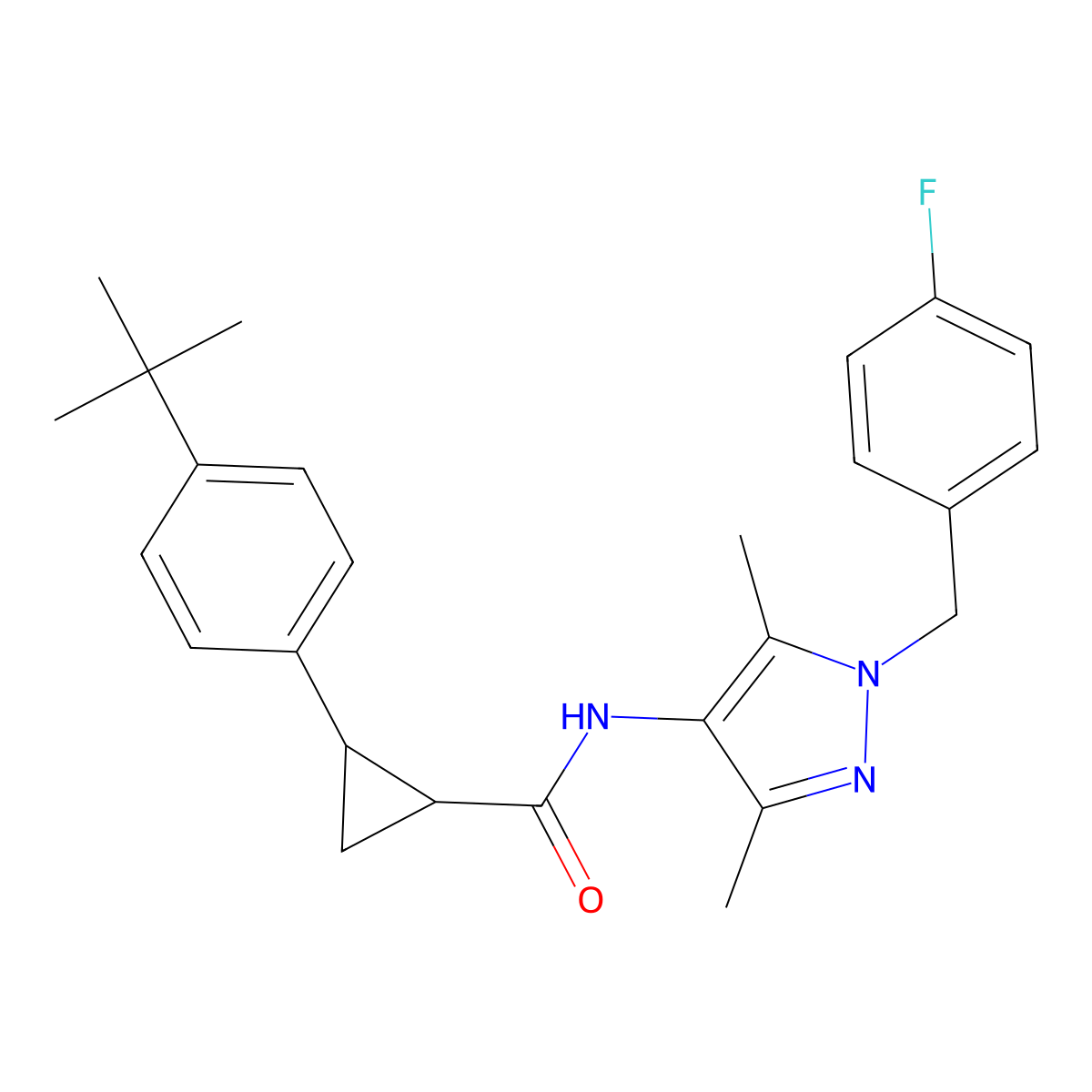 2-(4-tert-butylphenyl)-N-[1-[(4-fluorophenyl)methyl]-3,5-dimethylpyrazol-4-yl]cyclopropane-1-carboxamide molecular structure, CAS 1006670-21-8