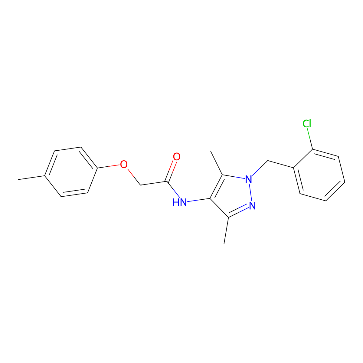 N-[1-(2-chlorobenzyl)-3,5-dimethyl-1H-pyrazol-4-yl]-2-(4-methylphenoxy)acetamide molecular structure, CAS 1006672-80-5