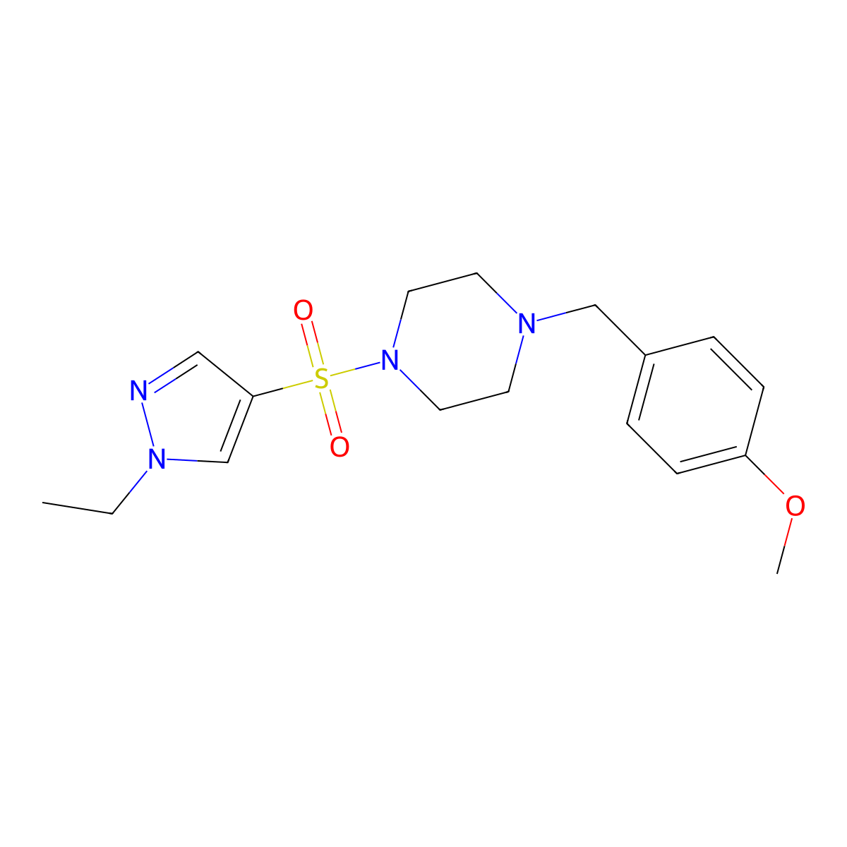 1-Ethyl-4-({4-[(4-methoxyphenyl)methyl]piperazinyl}sulfonyl)pyrazole molecular structure, CAS 1006682-24-1