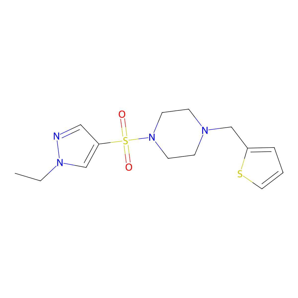1-Ethyl-4-{[4-(2-thienylmethyl)piperazinyl]sulfonyl}pyrazole molecular structure, CAS 1006682-26-3