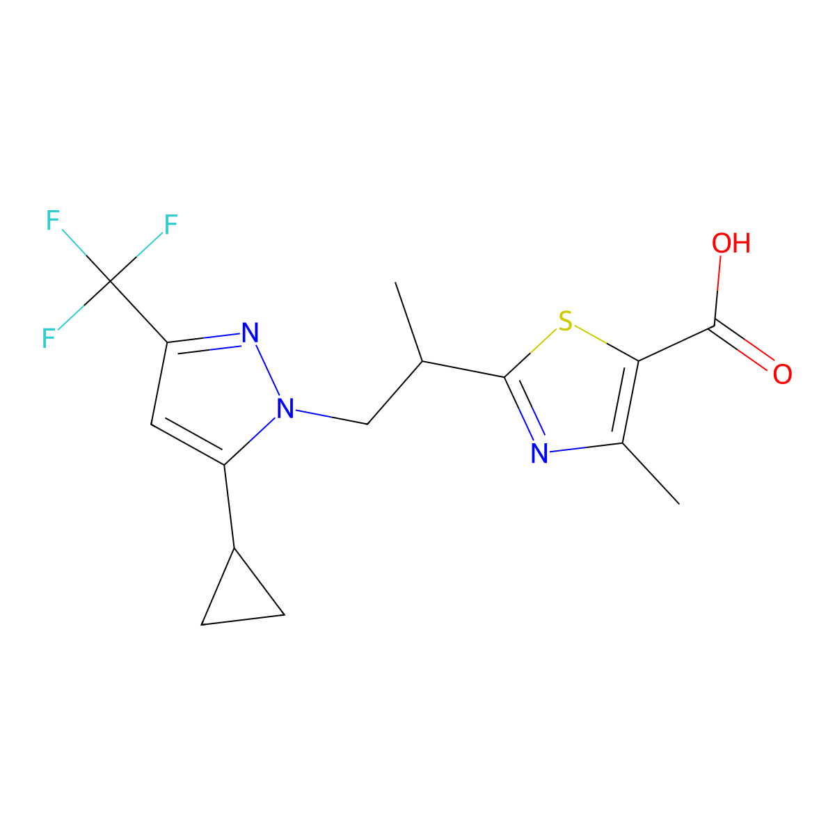 2-(1-(5-Cyclopropyl-3-(trifluoromethyl)-1H-pyrazol-1-yl)propan-2-yl)-4-methylthiazole-5-carboxylic acid molecular structure, CAS 1006682-82-1