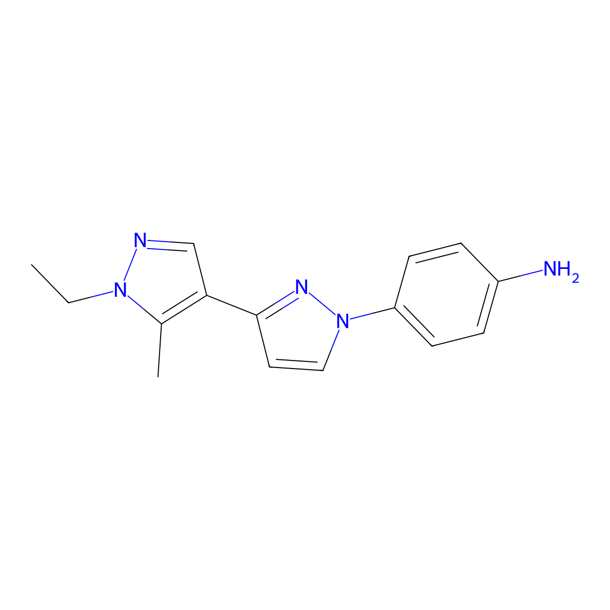 4-[3-(1-Ethyl-5-methylpyrazol-4-yl)pyrazolyl]phenylamine molecular structure, CAS 1006682-86-5