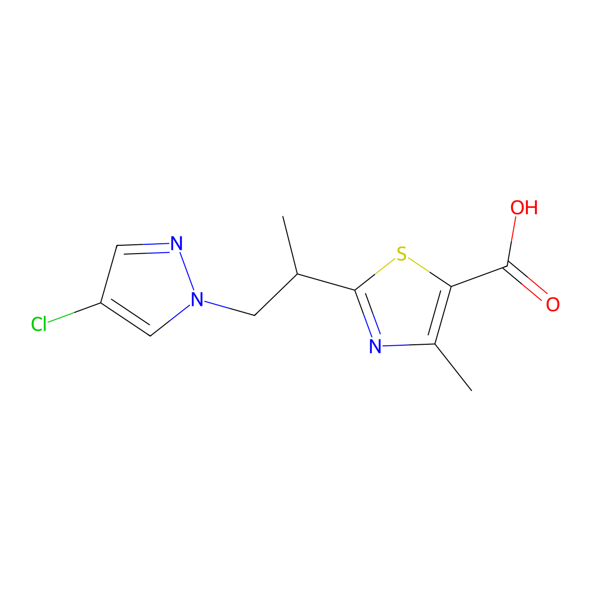 2-[1-(4-chloro-1H-pyrazol-1-yl)propan-2-yl]-4-methyl-1,3-thiazole-5-carboxylic acid molecular structure, CAS 1006682-87-6