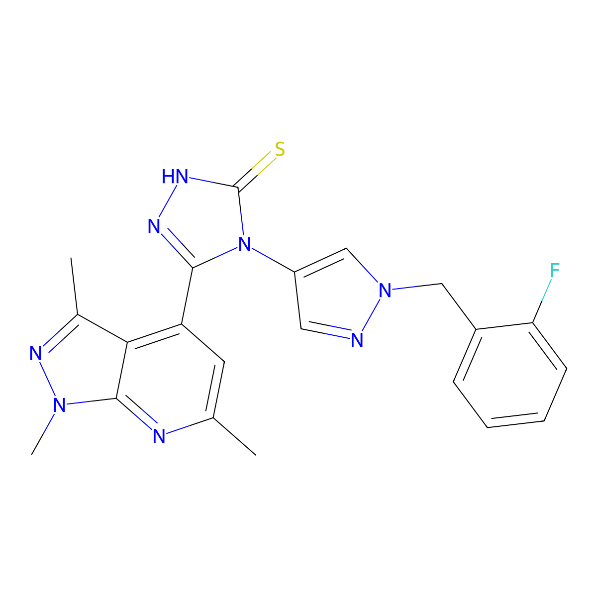 4-[1-(2-fluorobenzyl)-1H-pyrazol-4-yl]-5-(1,3,6-trimethyl-1H-pyrazolo[3,4-b]pyridin-4-yl)-4H-1,2,4-triazole-3-thiol molecular structure, CAS 1006682-88-7