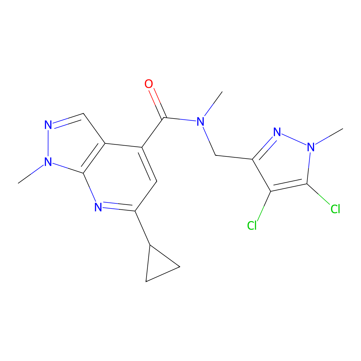 6-cyclopropyl-N-[(4,5-dichloro-1-methyl-1H-pyrazol-3-yl)methyl]-N,1-dimethyl-1H-pyrazolo[3,4-b]pyridine-4-carboxamide molecular structure, CAS 1006683-27-7