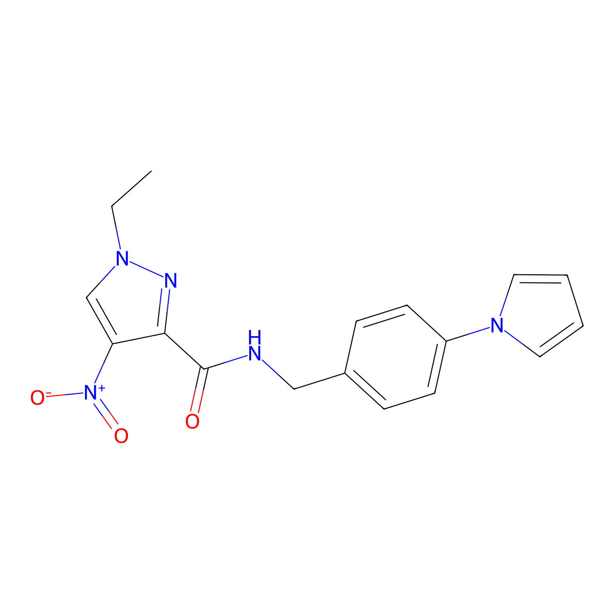 1-Ethyl-4-nitro-N-[[4-(1H-pyrrol-1-yl)phenyl]methyl]-1H-pyrazole-3-carboxamide molecular structure, CAS 1006683-77-7