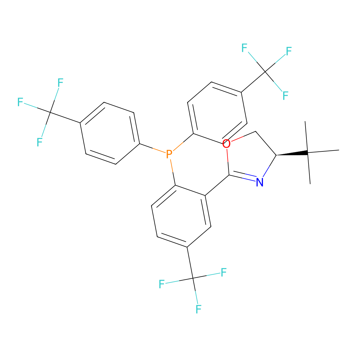 (R)-2-(2-(Bis(4-(trifluoromethyl)phenyl)phosphino)-5-(trifluoromethyl)phenyl)-4-(tert-butyl)-4,5-dihydrooxazole molecular structure, CAS 1006708-91-3