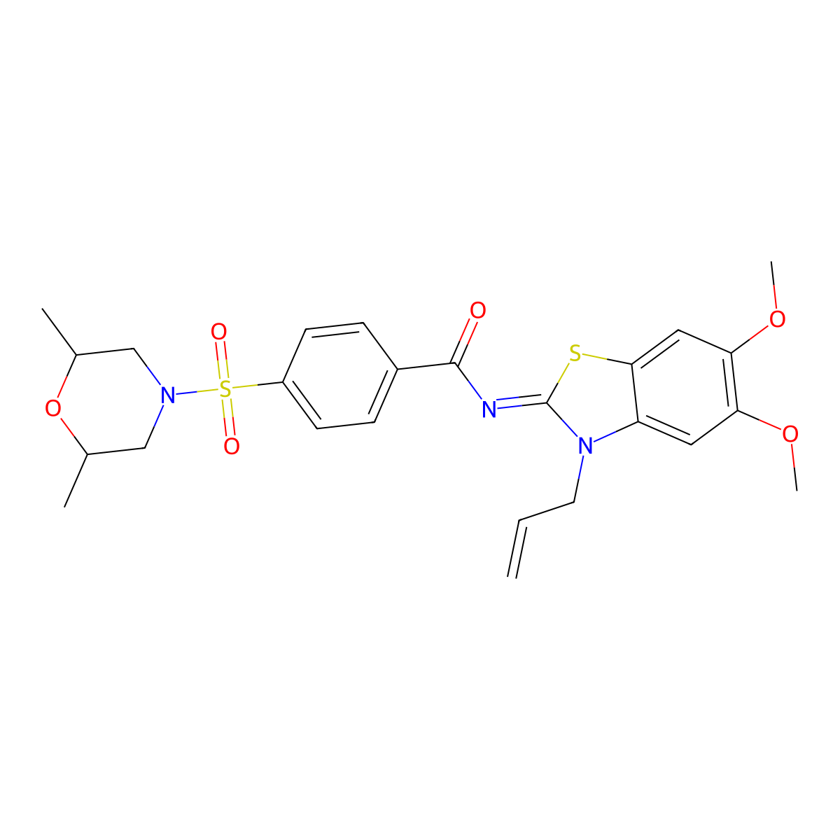 (Z)-N-(3-allyl-5,6-dimethoxybenzo[d]thiazol-2(3H)-ylidene)-4-((2,6-dimethylmorpholino)sulfonyl)benzamide molecular structure, CAS 1006753-79-2