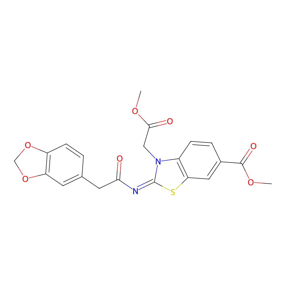 (E)-methyl 2-((2-(benzo[d][1,3]dioxol-5-yl)acetyl)imino)-3-(2-methoxy-2-oxoethyl)-2,3-dihydrobenzo[d]thiazole-6-carboxylate molecular structure, CAS 1006773-01-8