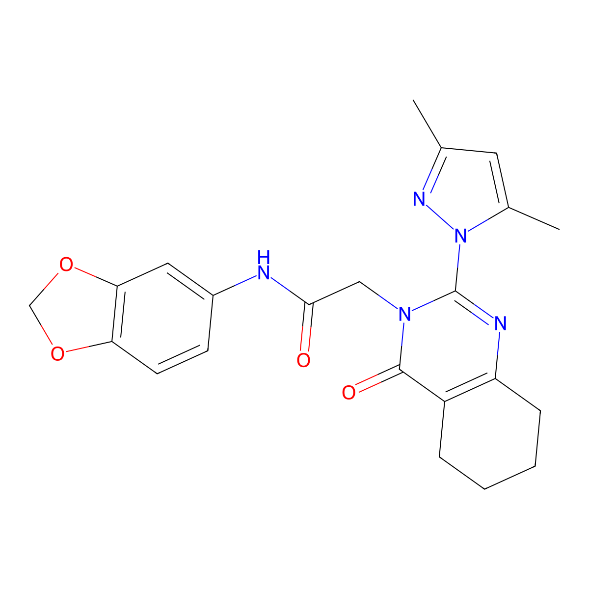 N-(benzo[d][1,3]dioxol-5-yl)-2-(2-(3,5-dimethyl-1H-pyrazol-1-yl)-4-oxo-5,6,7,8-tetrahydroquinazolin-3(4H)-yl)acetamide molecular structure, CAS 1006784-86-6