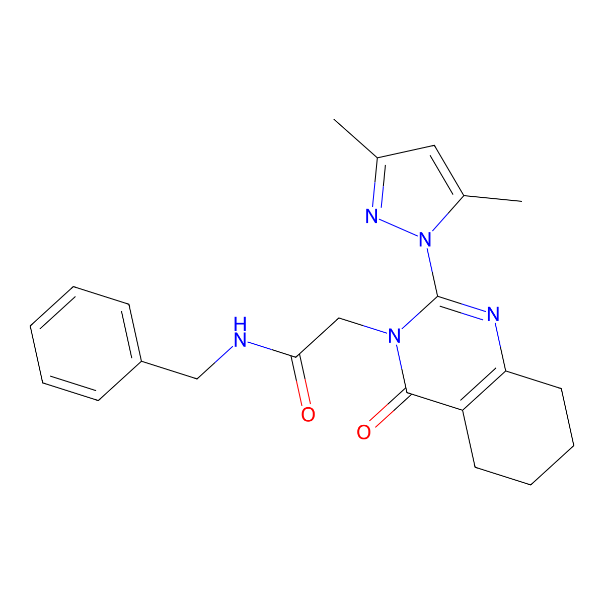 N-benzyl-2-(2-(3,5-dimethyl-1H-pyrazol-1-yl)-4-oxo-5,6,7,8-tetrahydroquinazolin-3(4H)-yl)acetamide molecular structure, CAS 1006785-01-8