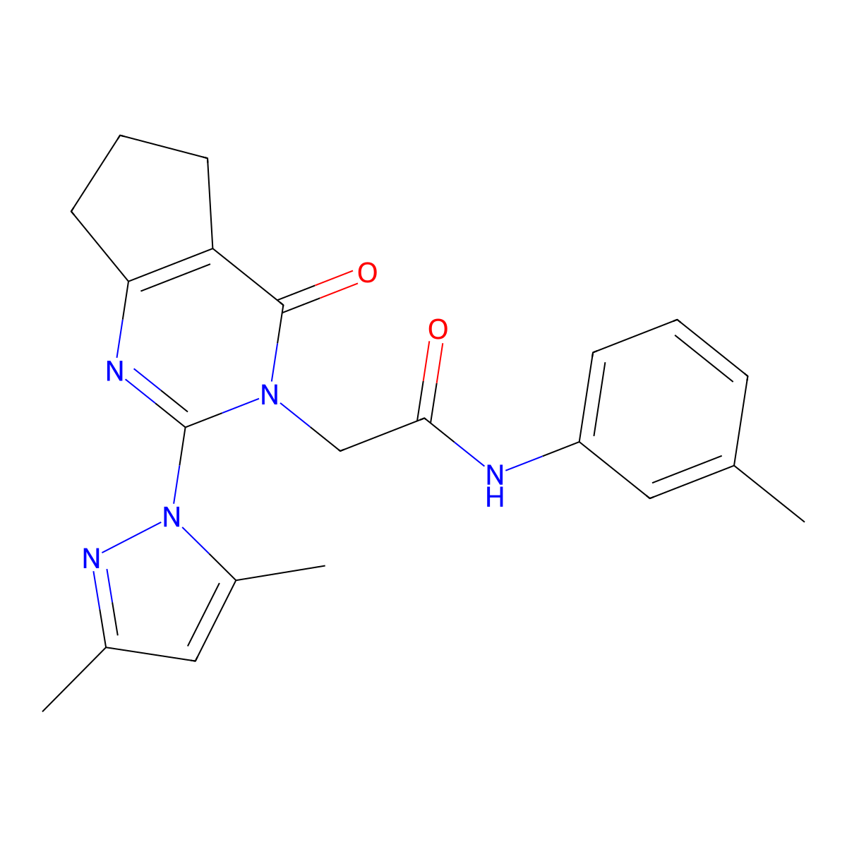2-(2-(3,5-dimethyl-1H-pyrazol-1-yl)-4-oxo-4,5,6,7-tetrahydro-3H-cyclopenta[d]pyrimidin-3-yl)-N-(m-tolyl)acetamide molecular structure, CAS 1006785-48-3