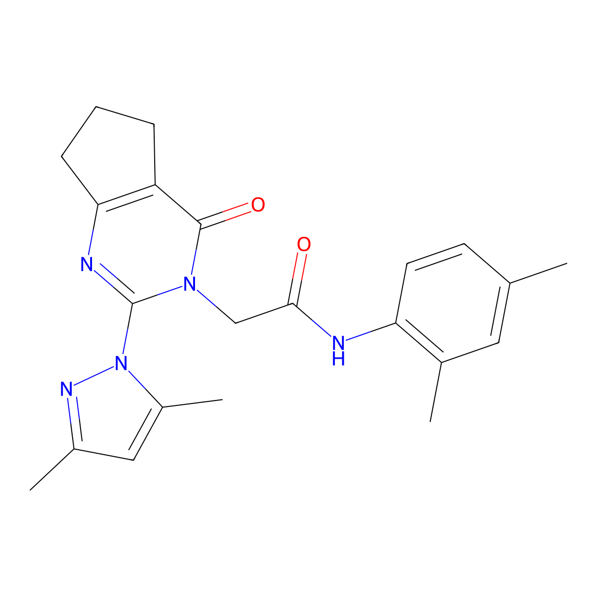 2-(2-(3,5-dimethyl-1H-pyrazol-1-yl)-4-oxo-4,5,6,7-tetrahydro-3H-cyclopenta[d]pyrimidin-3-yl)-N-(2,4-dimethylphenyl)acetamide molecular structure, CAS 1006785-52-9