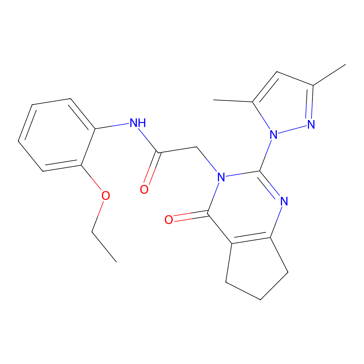 2-(2-(3,5-dimethyl-1H-pyrazol-1-yl)-4-oxo-4,5,6,7-tetrahydro-3H-cyclopenta[d]pyrimidin-3-yl)-N-(2-ethoxyphenyl)acetamide molecular structure, CAS 1006785-66-5