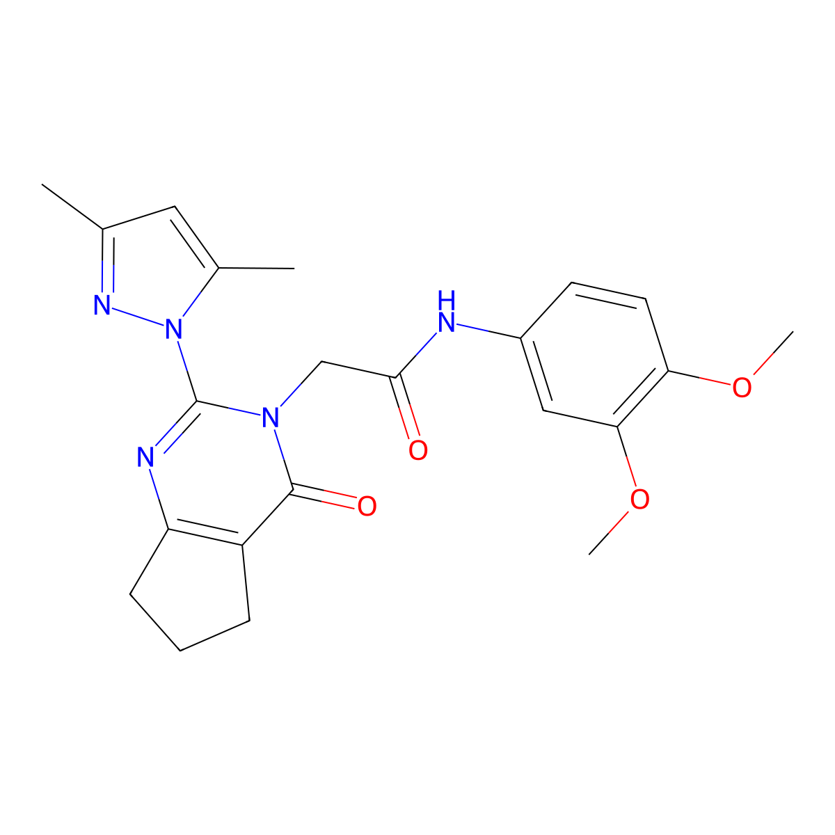 N-(3,4-dimethoxyphenyl)-2-(2-(3,5-dimethyl-1H-pyrazol-1-yl)-4-oxo-4,5,6,7-tetrahydro-3H-cyclopenta[d]pyrimidin-3-yl)acetamide molecular structure, CAS 1006785-71-2