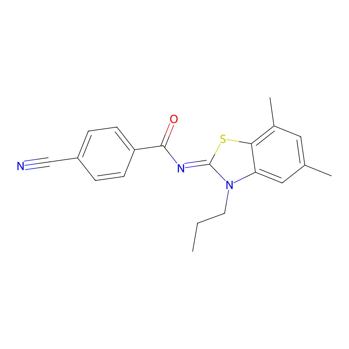 (Z)-4-cyano-N-(5,7-dimethyl-3-propylbenzo[d]thiazol-2(3H)-ylidene)benzamide molecular structure, CAS 1006814-50-1