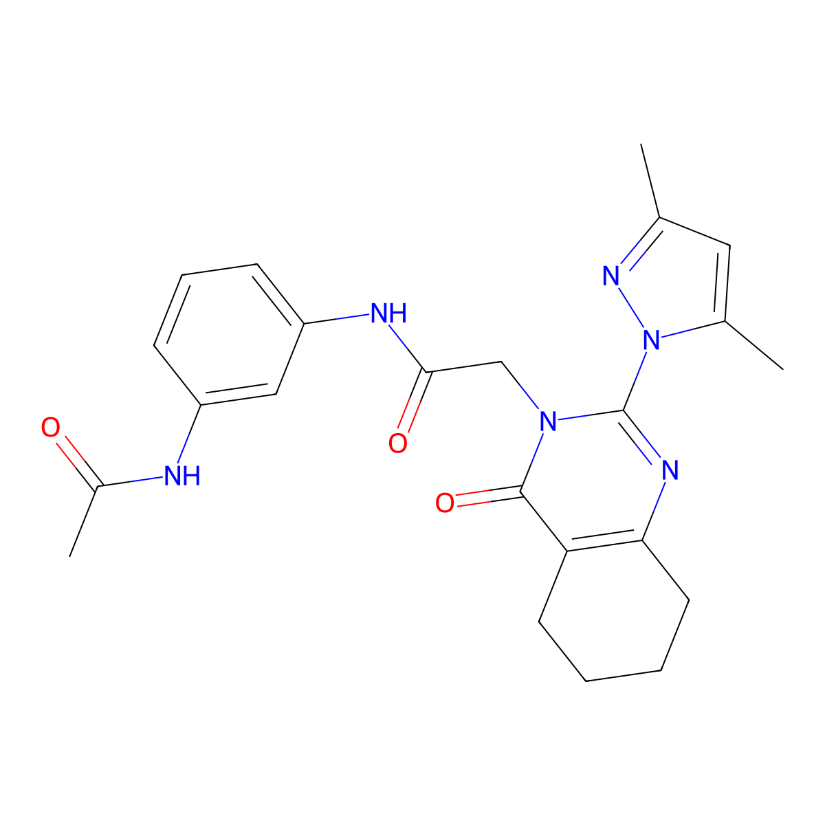 N-(3-acetamidophenyl)-2-(2-(3,5-dimethyl-1H-pyrazol-1-yl)-4-oxo-5,6,7,8-tetrahydroquinazolin-3(4H)-yl)acetamide molecular structure, CAS 1006819-90-4
