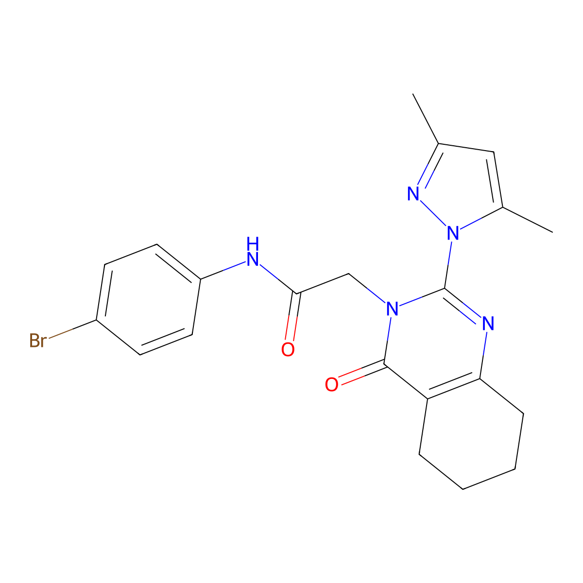 N-(4-bromophenyl)-2-(2-(3,5-dimethyl-1H-pyrazol-1-yl)-4-oxo-5,6,7,8-tetrahydroquinazolin-3(4H)-yl)acetamide molecular structure, CAS 1006820-30-9
