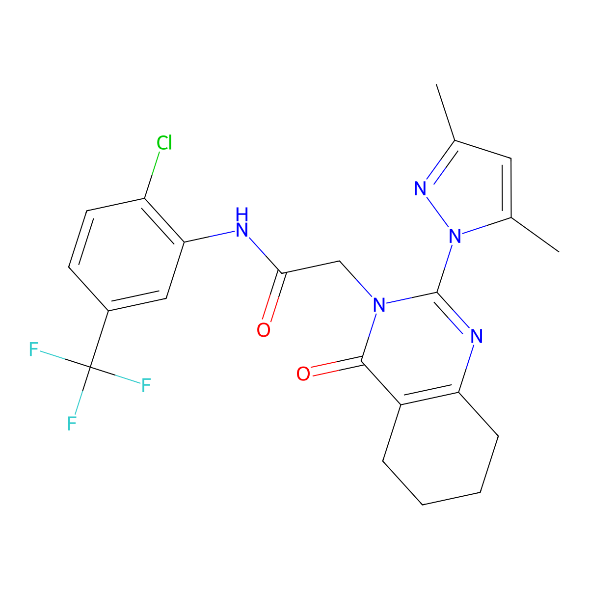 N-(2-chloro-5-(trifluoromethyl)phenyl)-2-(2-(3,5-dimethyl-1H-pyrazol-1-yl)-4-oxo-5,6,7,8-tetrahydroquinazolin-3(4H)-yl)acetamide molecular structure, CAS 1006820-35-4